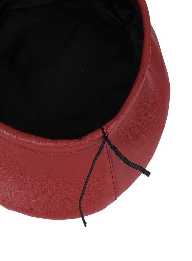 Umeepar Womens Classic Pu Leather French Beret Hat (Wine Red) - Image 4